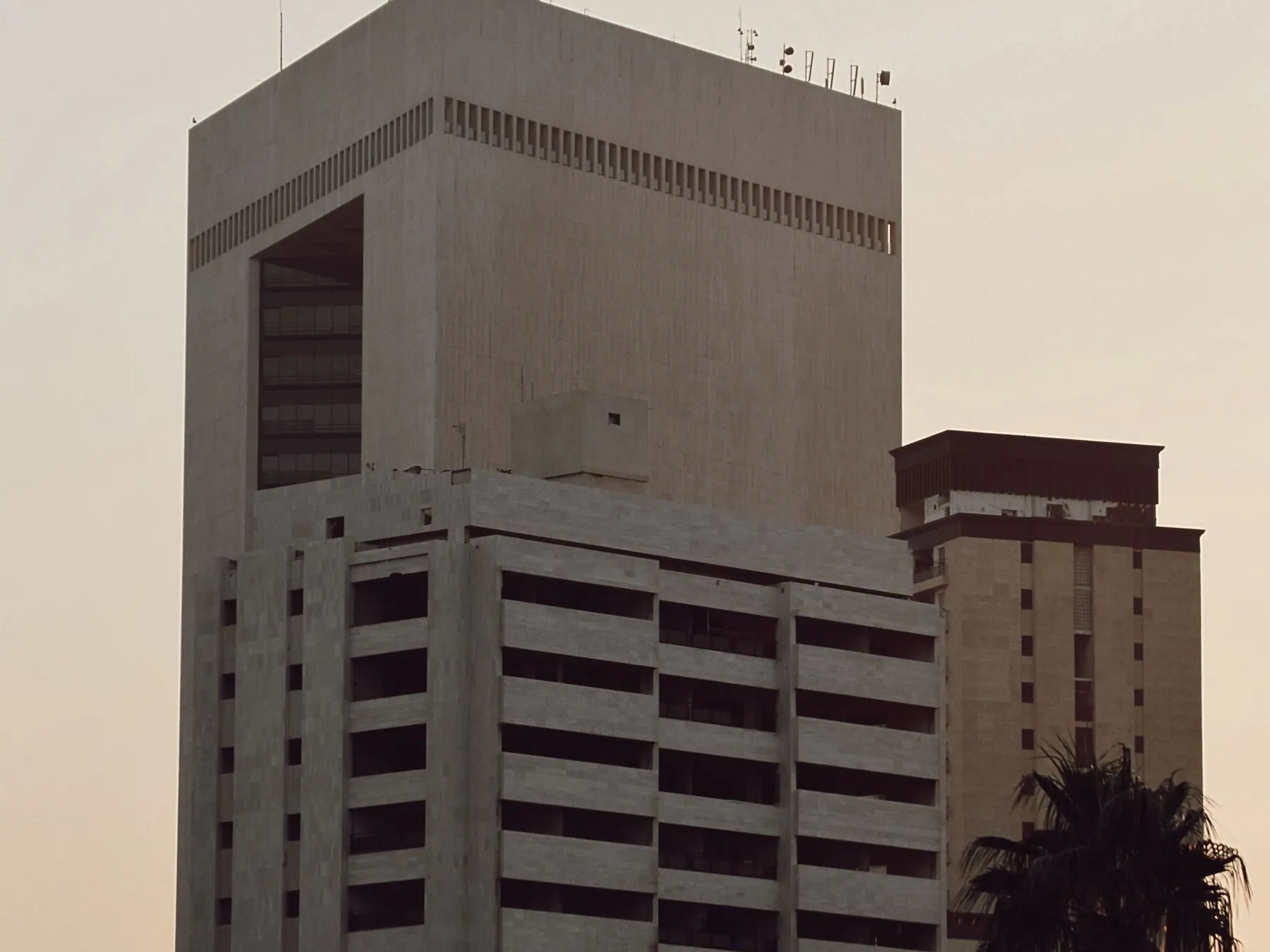 Jeddah skyline seen in warm sunset light